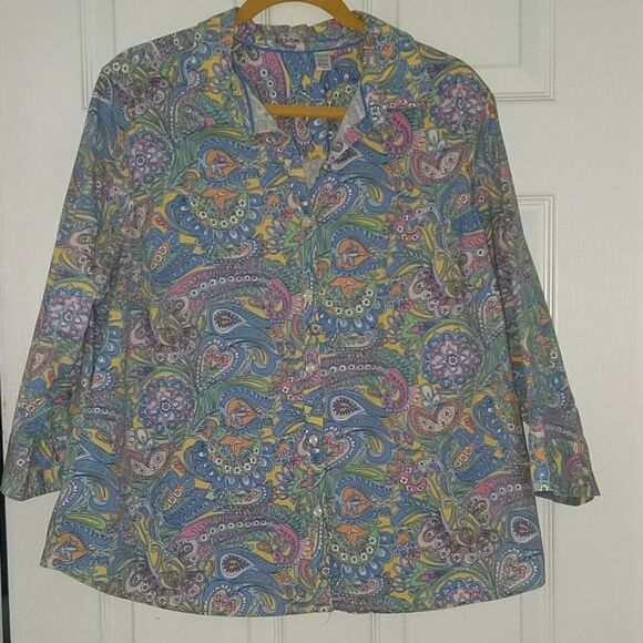 Izod Paisley print button down top blouse Sz 1X - Picture 1 of 4